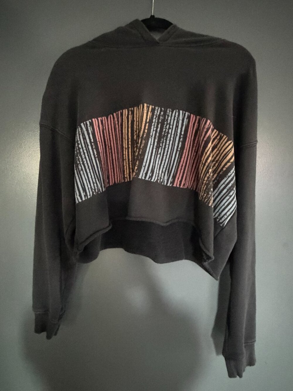 RE/DONE Black Cropped Raw Hoodie w/ Multicolor Graphic Size M